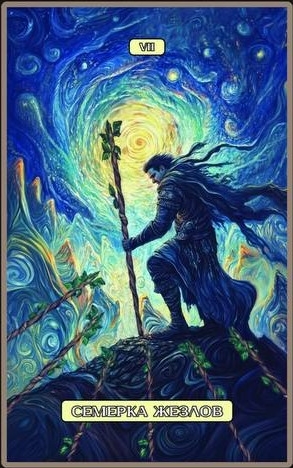 Seven of Wands — Swirls of Light Tarot