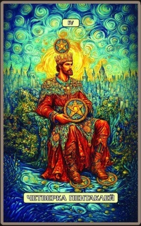 Four of Pentacles — Swirls of Light Tarot
