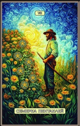 Seven of Pentacles — Swirls of Light Tarot